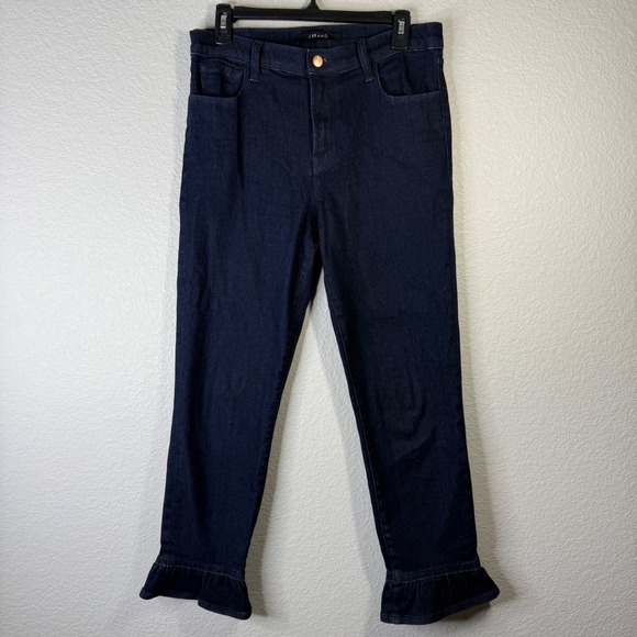 J Brand Jeans Womens Size 30 Dark Wash Denim Ruffle Hem Cropped Pants - Picture 1 of 8